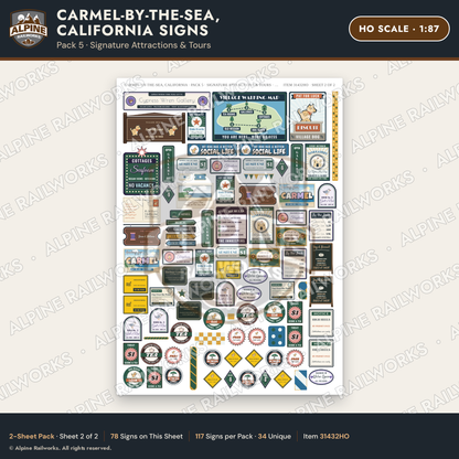 Alpine Railworks 31432HO HO Scale Carmel CA Signs - Attractions