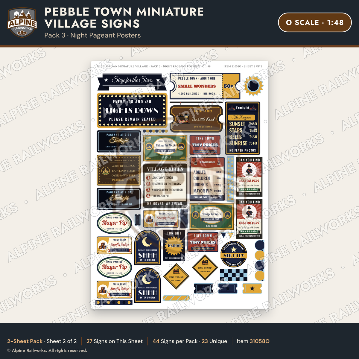 Alpine Railworks 31058O O Scale Roadside Signs - Miniature Village