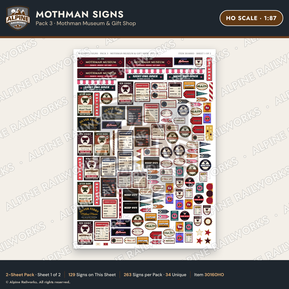 Alpine Railworks 30160HO HO Scale Mothman Signs - Mothman Museum