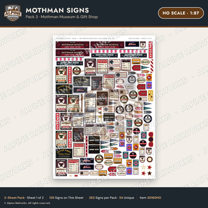 Alpine Railworks 30160HO HO Scale Mothman Signs - Mothman Museum