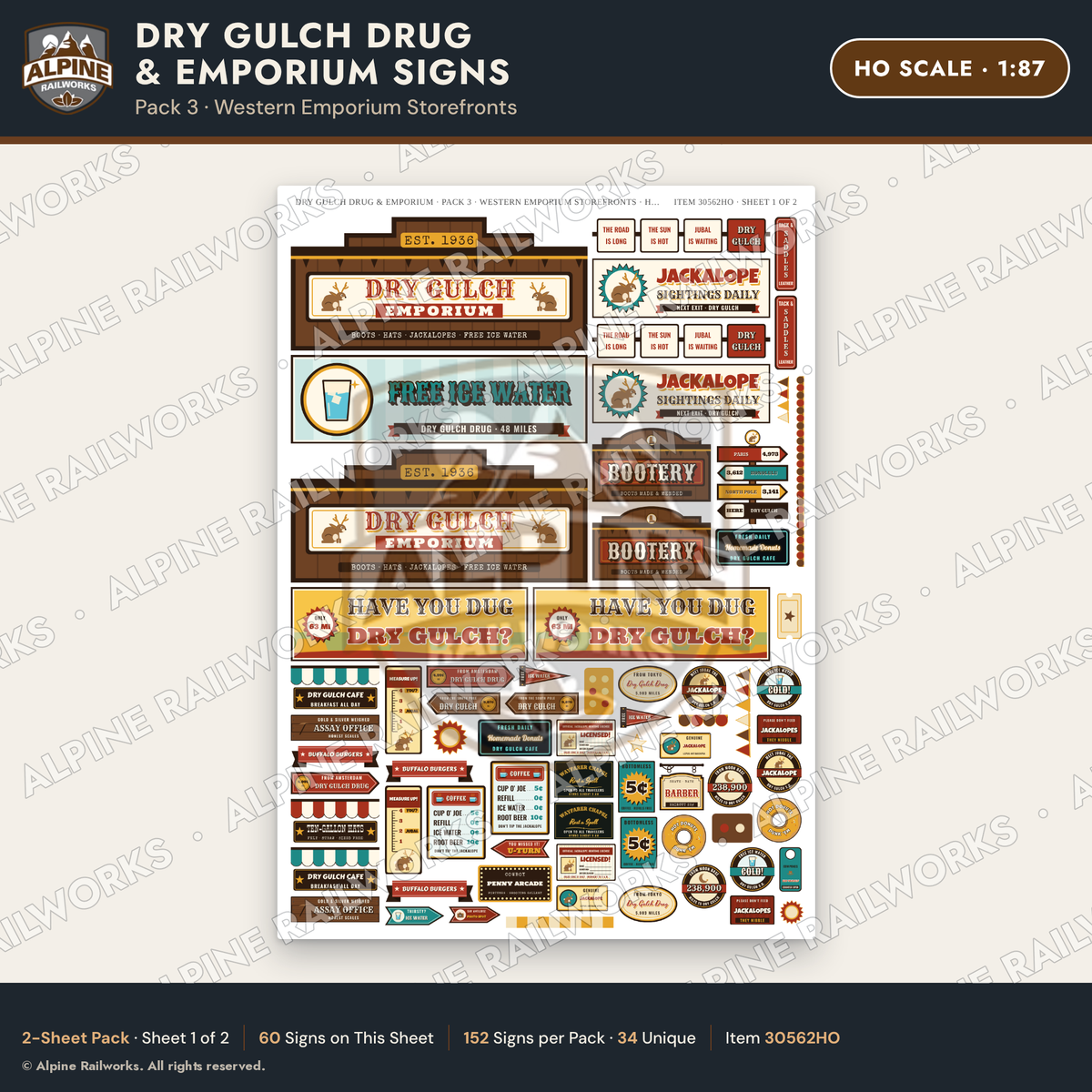 Alpine Railworks 30562HO HO Scale Roadside Signs - Western Drug Store