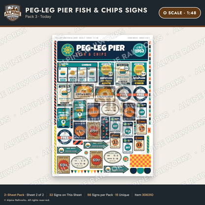 Alpine Railworks 30631O O Scale Fast Food Signs - Fish & Chips - Today