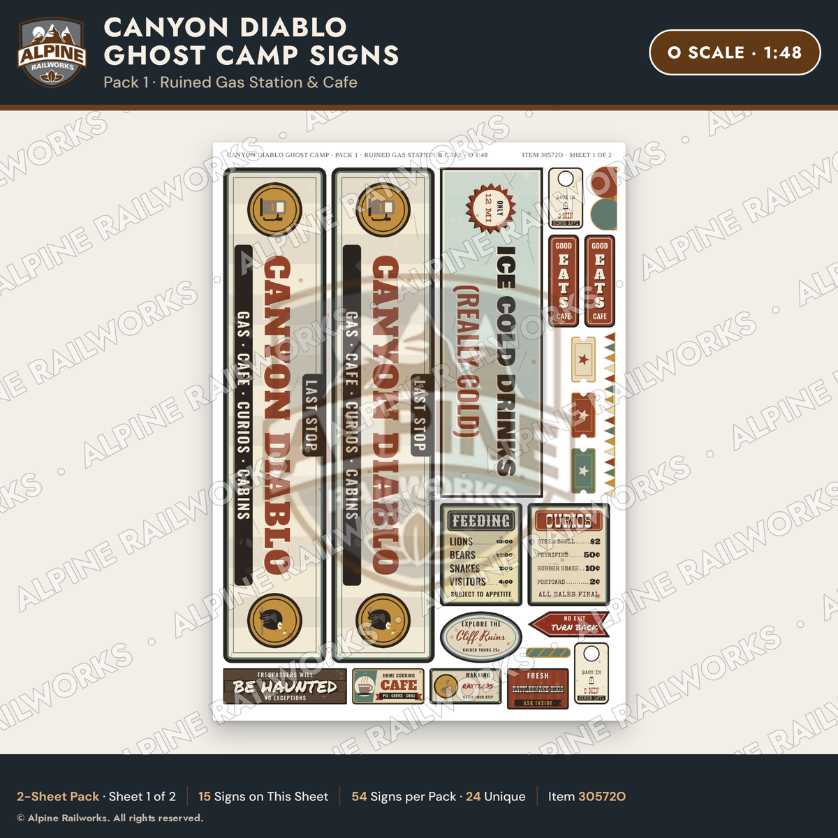 Alpine Railworks 30572O O Scale Roadside Signs - Desert Ghost Town