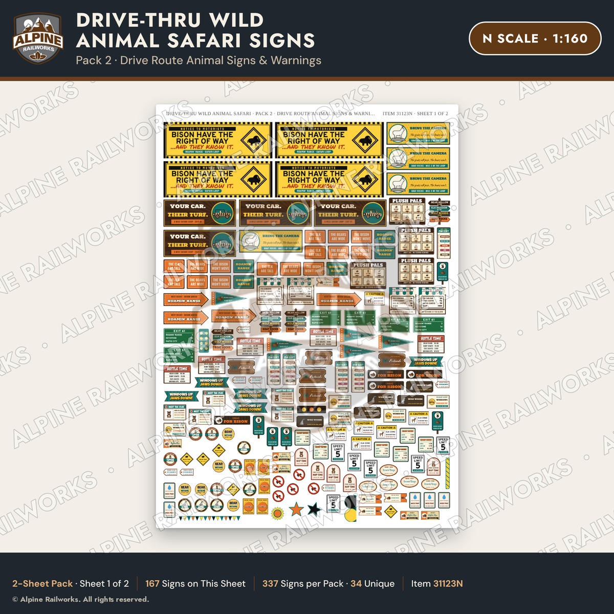 Alpine Railworks 31123N N Scale Roadside Signs - Drive-Thru Safari