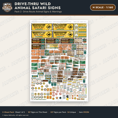 Alpine Railworks 31123N N Scale Roadside Signs - Drive-Thru Safari