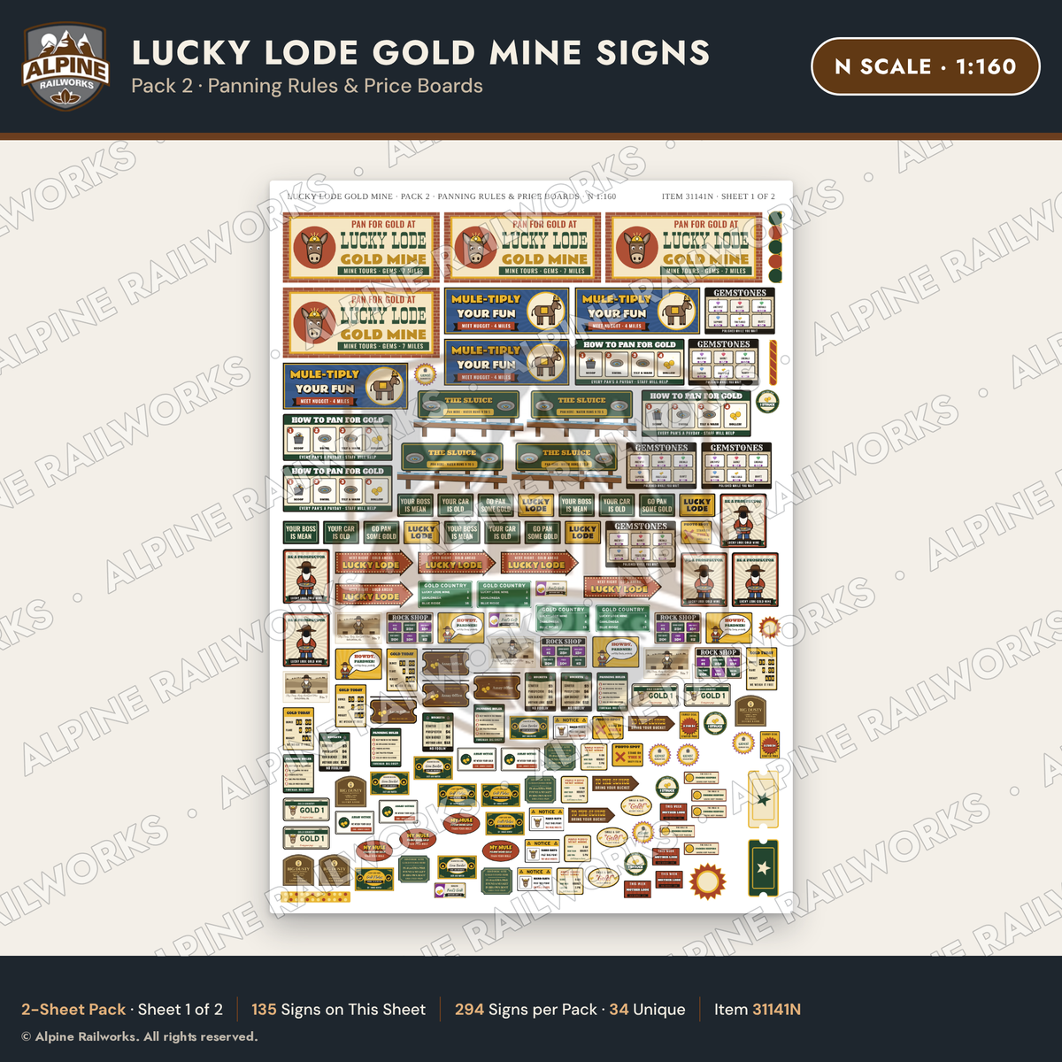 Alpine Railworks 31141N N Scale Roadside Signs - Gold Panning Mine