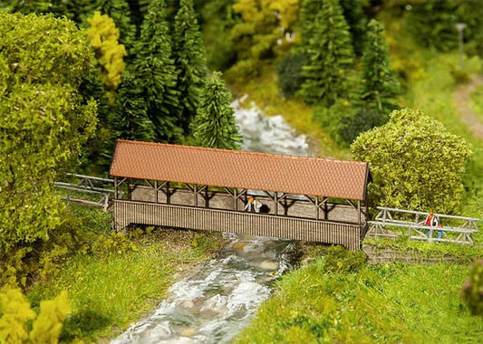 Faller 222574 N Scale Roofed/Covered Pedestrian Bridge -- Laser-Cut Wood Kit