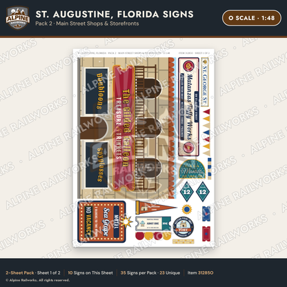 Alpine Railworks 31285O O Scale St. Augustine FL Signs - Shops