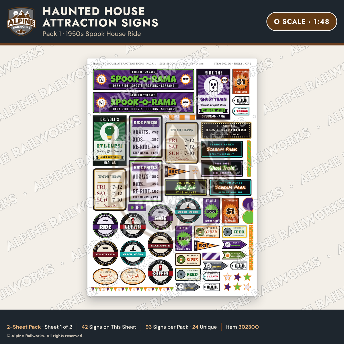 Alpine Railworks 30230O O Scale Haunted House Attraction Signs