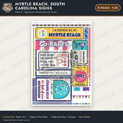 Alpine Railworks 31294G G Scale Myrtle Beach SC Signs - Attractions