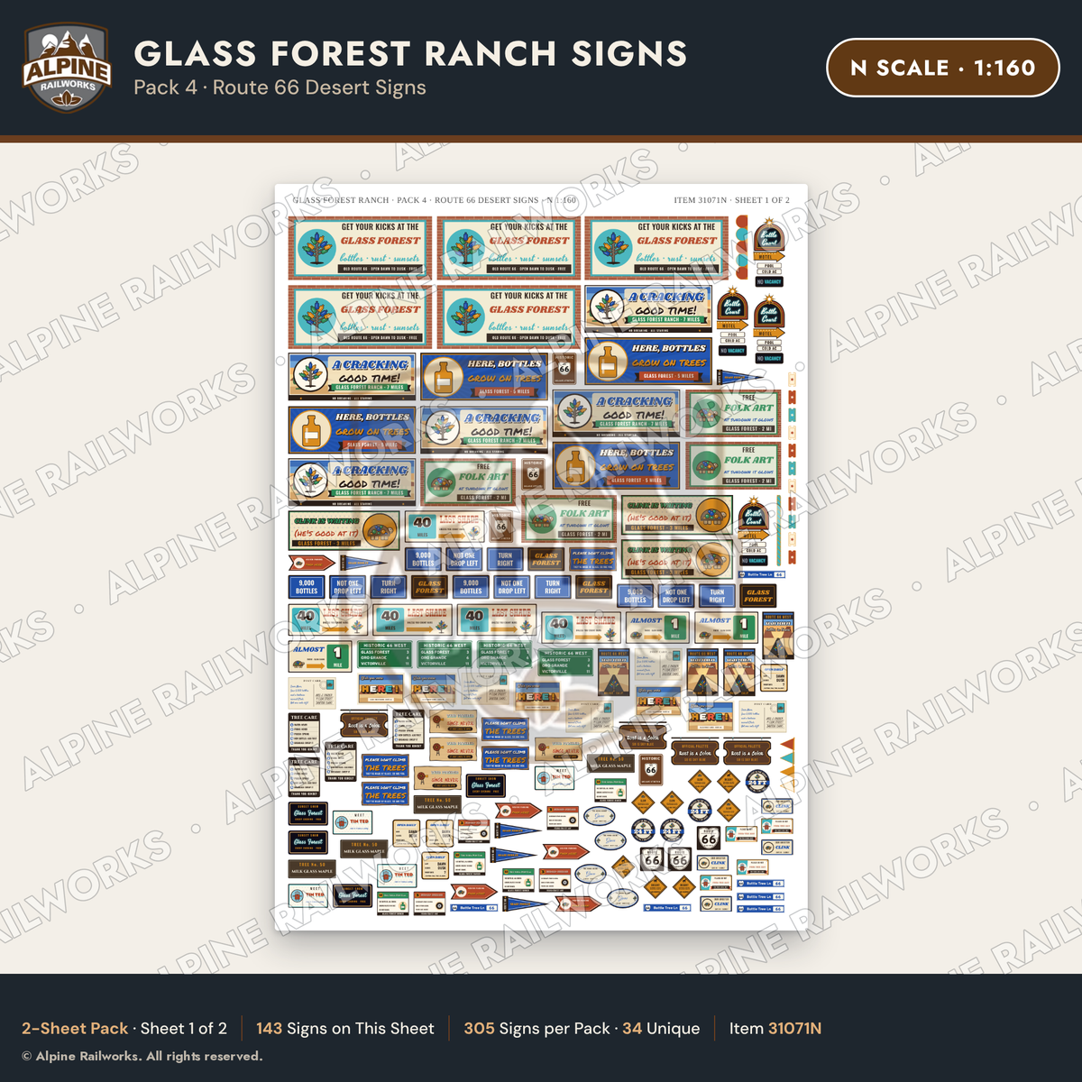 Alpine Railworks 31071N N Scale Roadside Signs - Bottle Tree Ranch