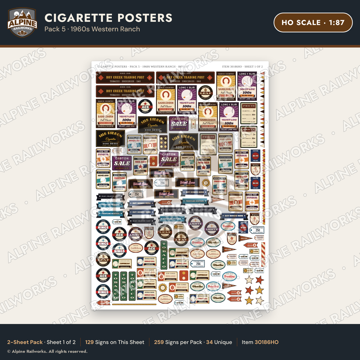 Alpine Railworks 30186HO HO Scale Cigarette Posters - Western Ranch
