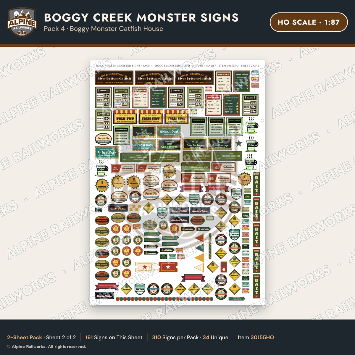 Alpine Railworks 30155HO HO Scale Boggy Creek Monster Signs