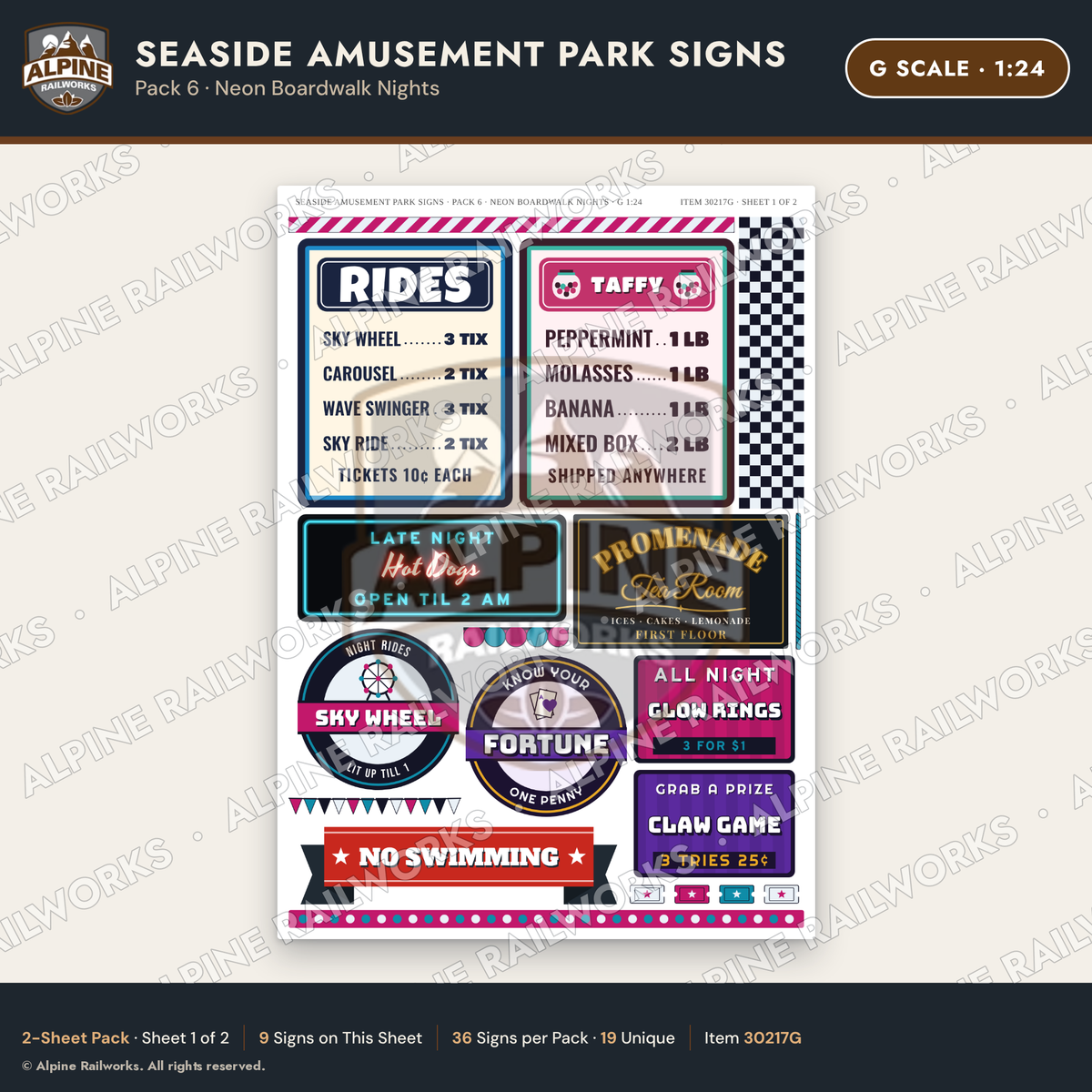 Alpine Railworks 30217G G Scale Seaside Amusement Park Signs