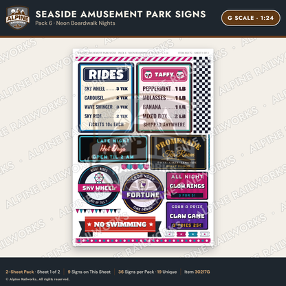 Alpine Railworks 30217G G Scale Seaside Amusement Park Signs