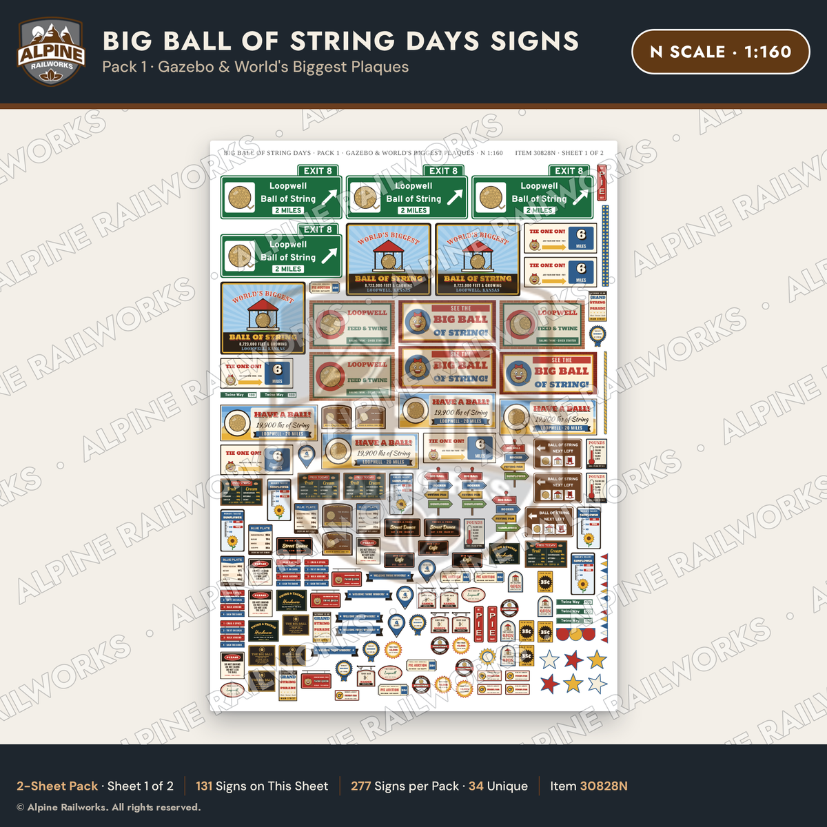 Alpine Railworks 30828N N Scale Roadside Signs - Giant Ball of Twine