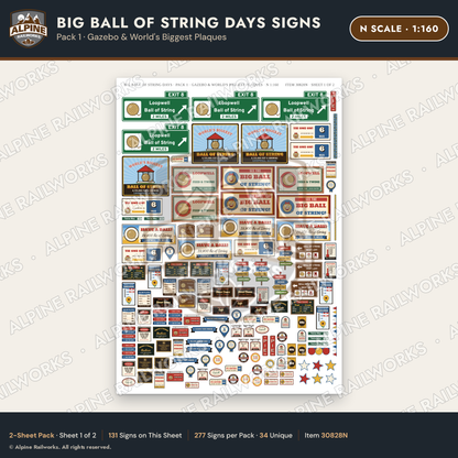 Alpine Railworks 30828N N Scale Roadside Signs - Giant Ball of Twine