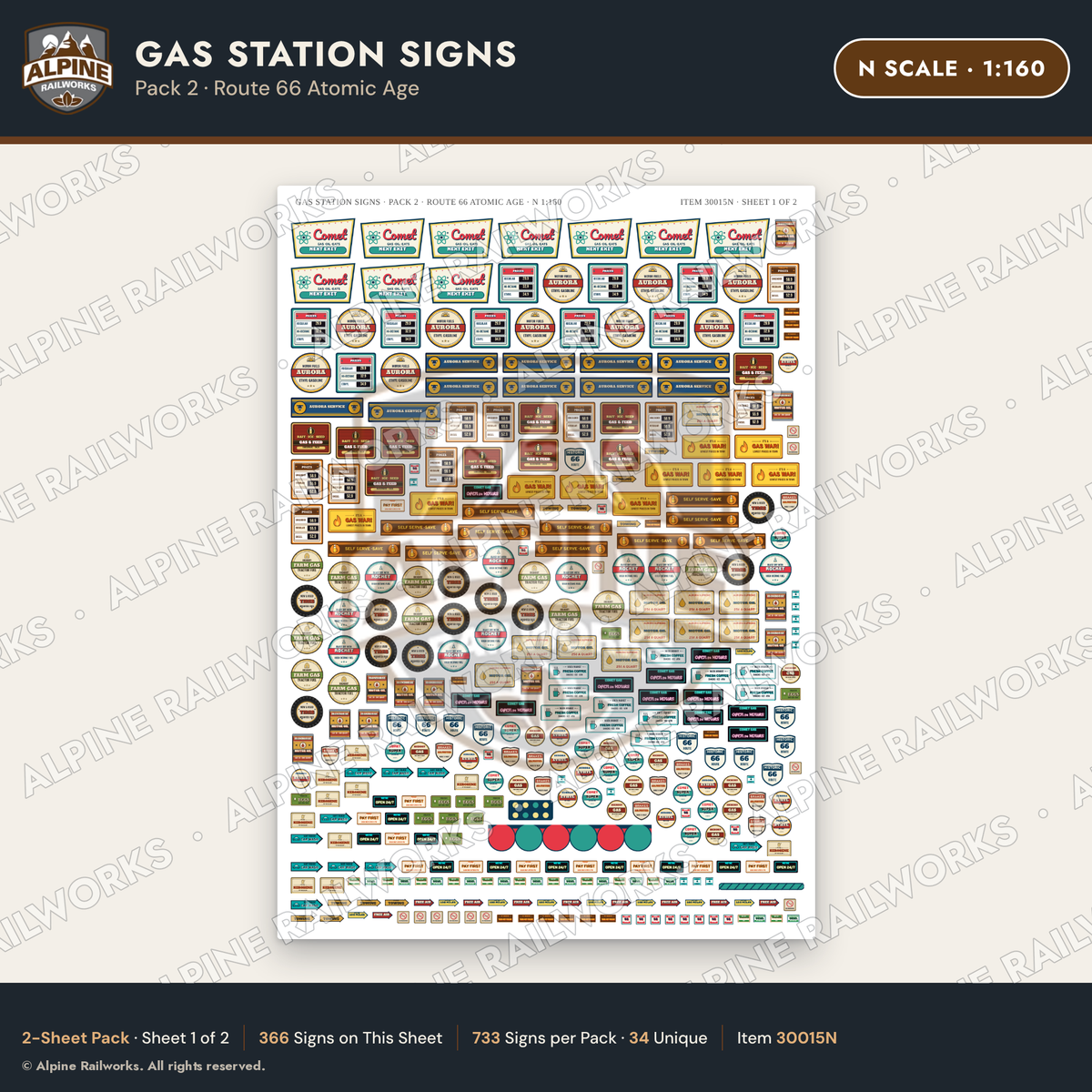 Alpine Railworks 30015N N Scale Gas Station Signs