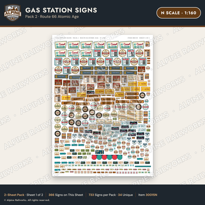 Alpine Railworks 30015N N Scale Gas Station Signs