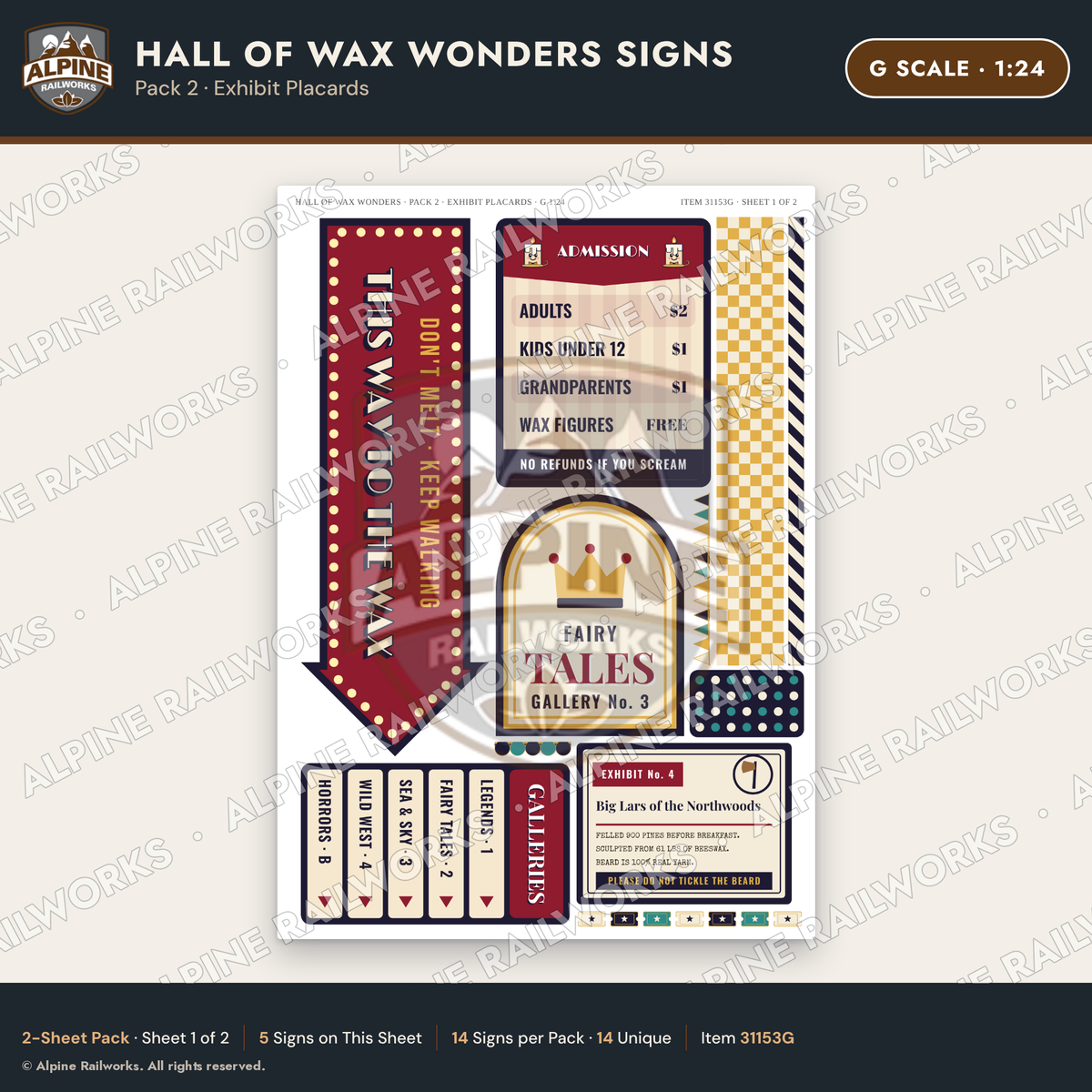Alpine Railworks 31153G G Scale Roadside Attraction Signs - Wax Museum
