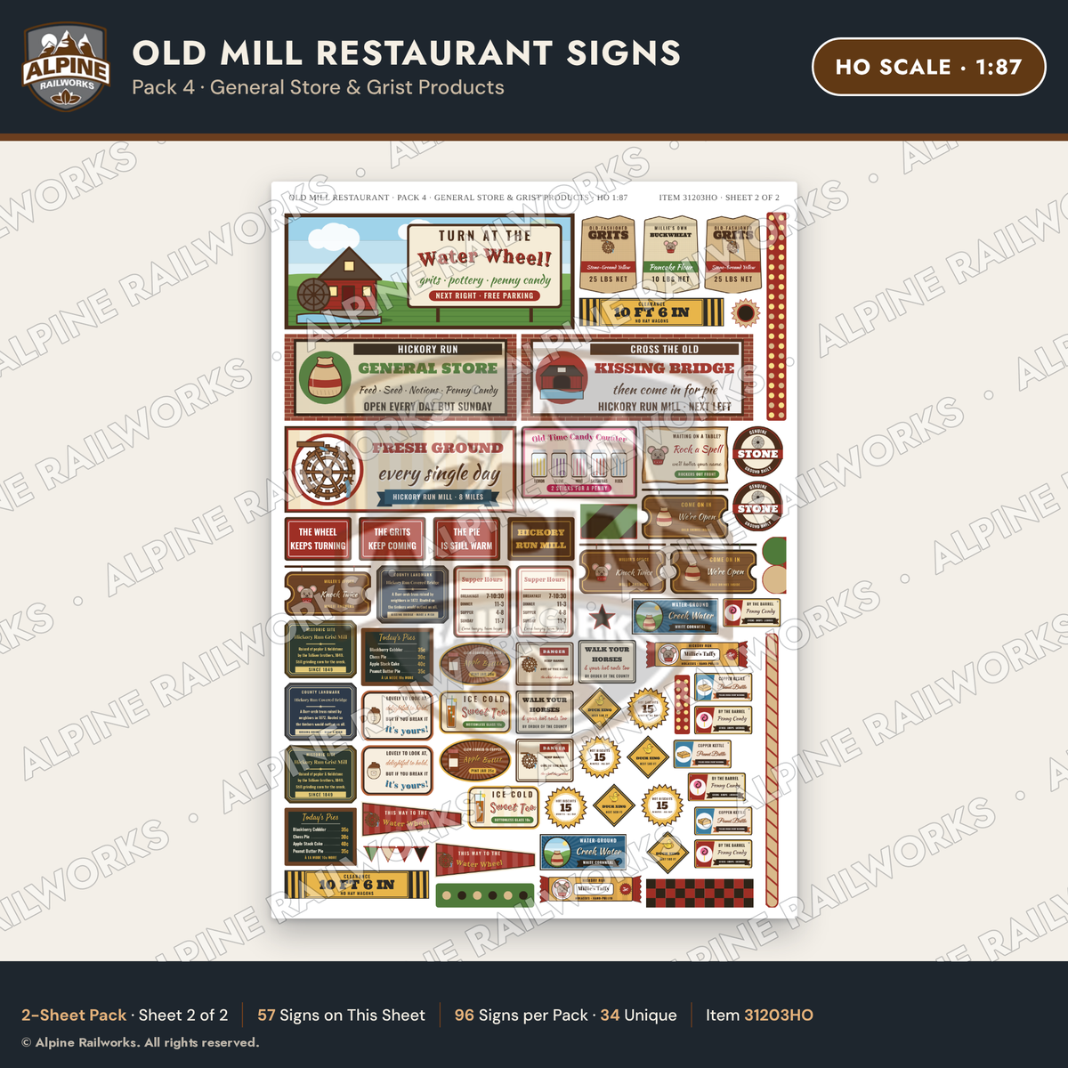 Alpine Railworks 31203HO HO Scale Old Mill Signs - General Store