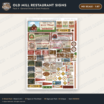Alpine Railworks 31203HO HO Scale Old Mill Signs - General Store