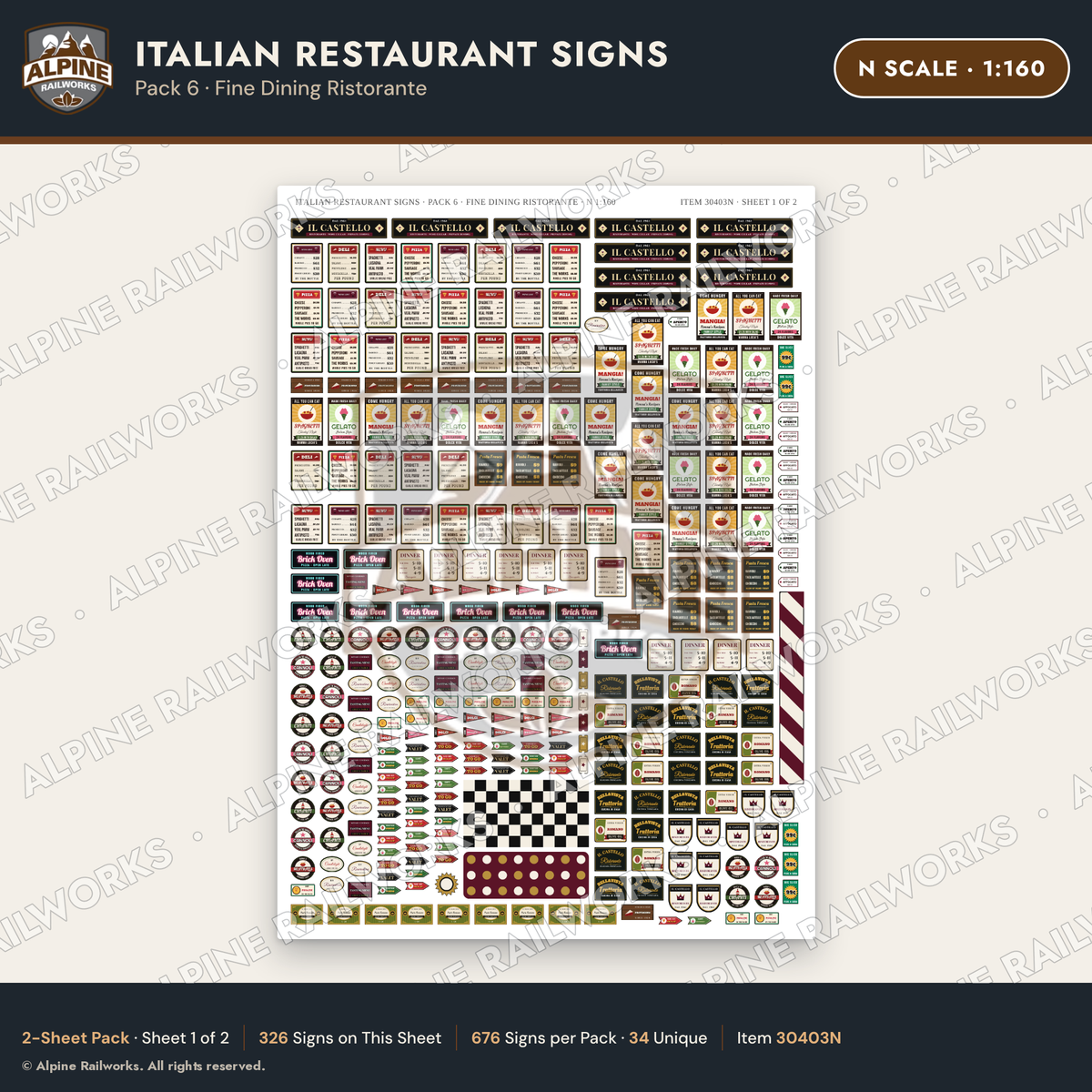 Alpine Railworks 30403N N Scale Italian Restaurant Signs