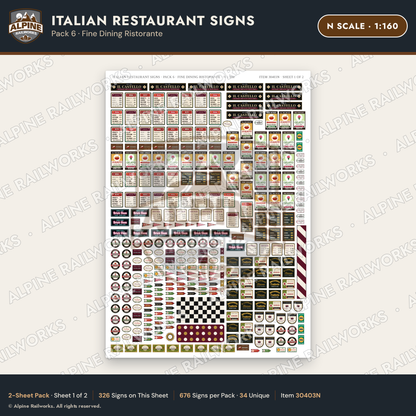 Alpine Railworks 30403N N Scale Italian Restaurant Signs
