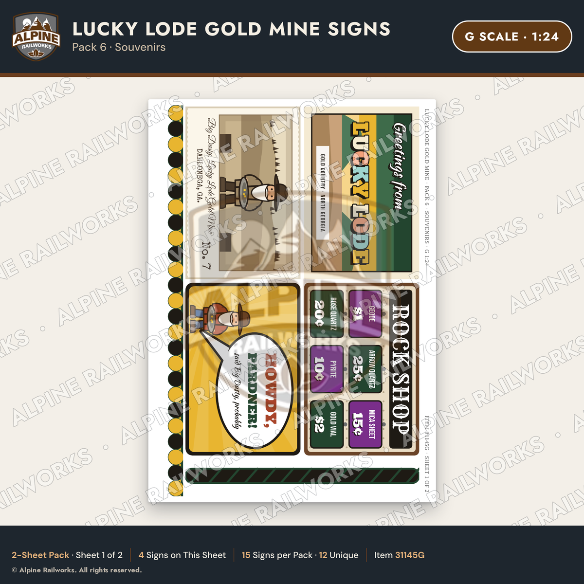 Alpine Railworks 31145G G Scale Roadside Signs - Gold Panning Mine