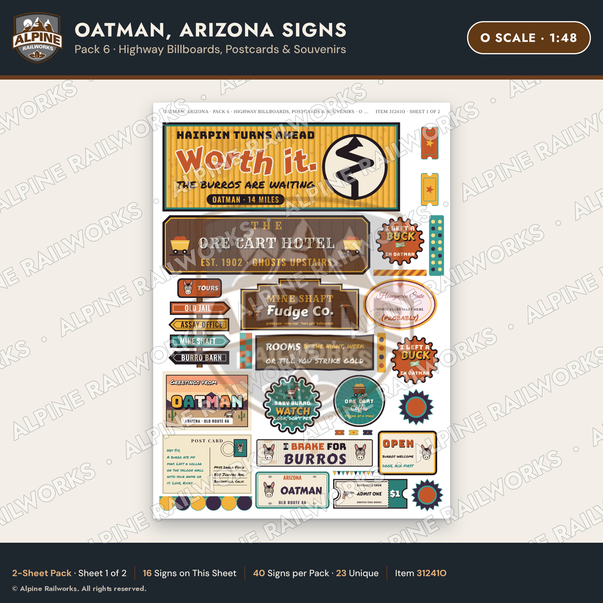 Alpine Railworks 31241O O Scale Oatman AZ Signs - Billboards
