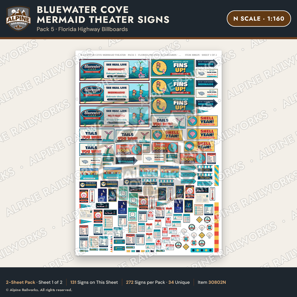 Alpine Railworks 30802N N Scale Roadside Signs - Mermaid Show