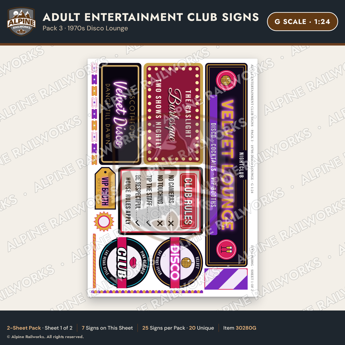 Alpine Railworks 30280G G Scale Adult Entertainment Club Signs
