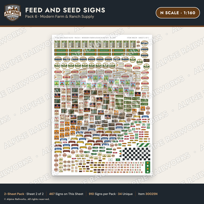 Alpine Railworks 30025N N Scale Feed and Seed Signs - Modern Farm