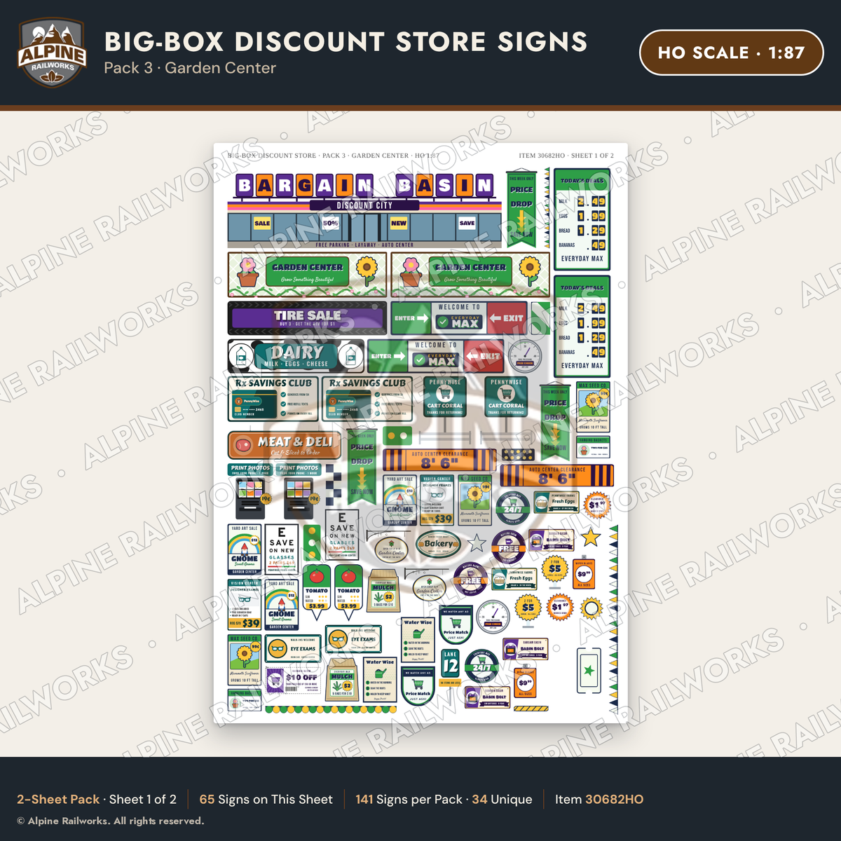Alpine Railworks 30682HO HO Scale Big-Box Discount Store Signs