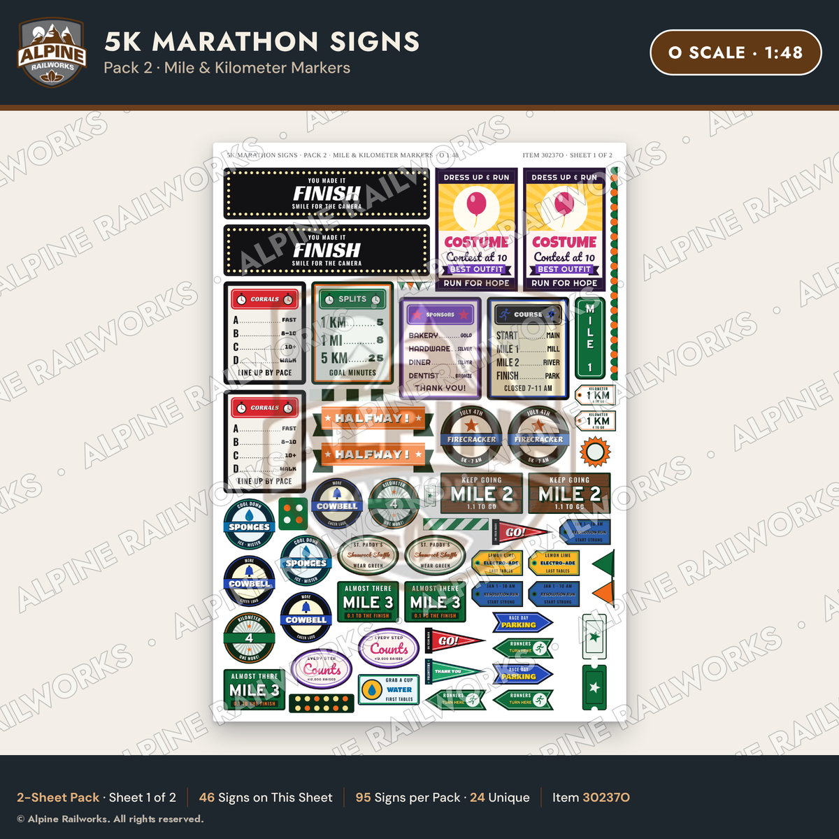 Alpine Railworks 30237O O Scale 5K Marathon Signs - Mile