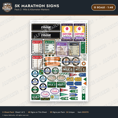 Alpine Railworks 30237O O Scale 5K Marathon Signs - Mile