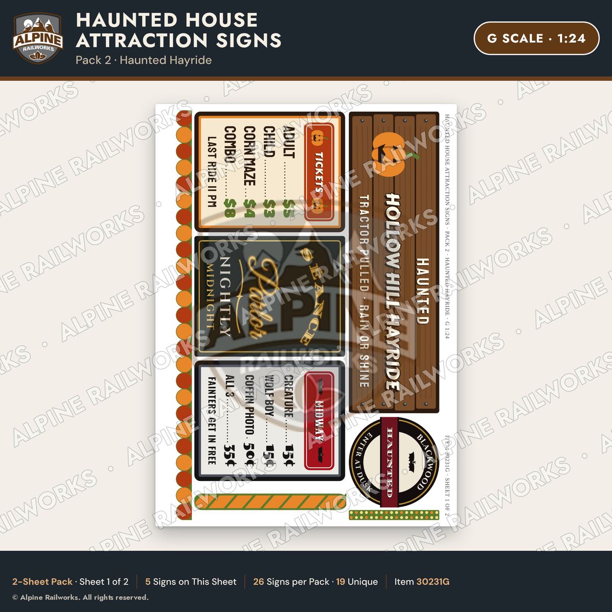 Alpine Railworks 30231G G Scale Haunted House Attraction Signs