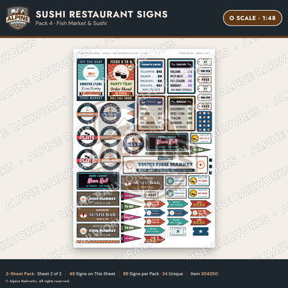 Alpine Railworks 30425O O Scale Sushi Restaurant Signs - Fish Market