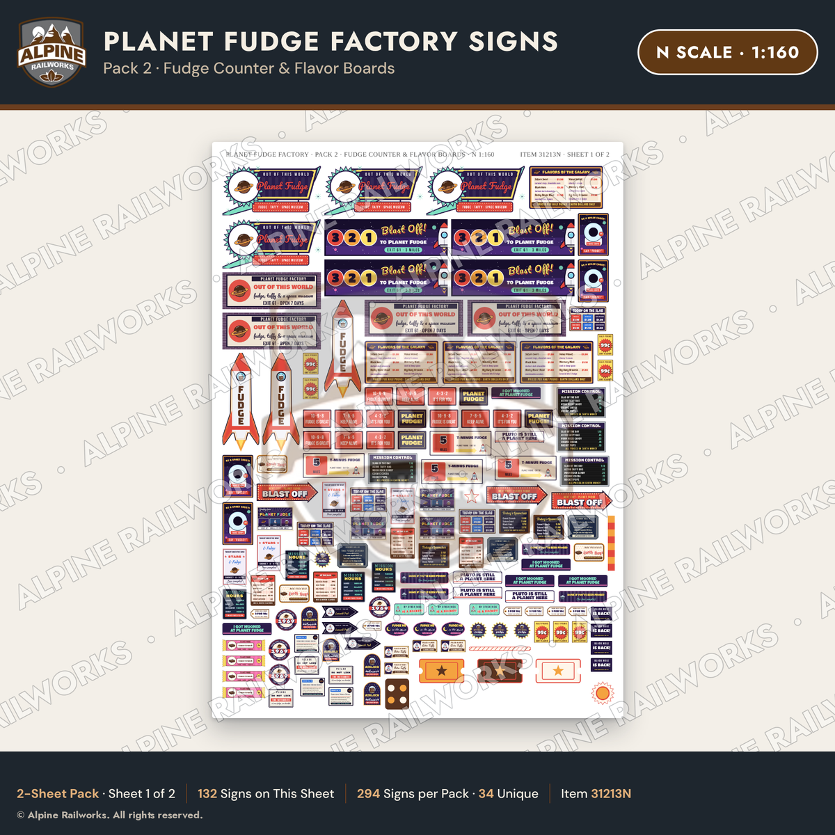 Alpine Railworks 31213N N Scale Fudge Factory Signs - Fudge Counter