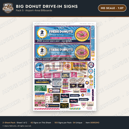 Alpine Railworks 30952HO HO Scale Roadside Signs - Giant Donut Shop
