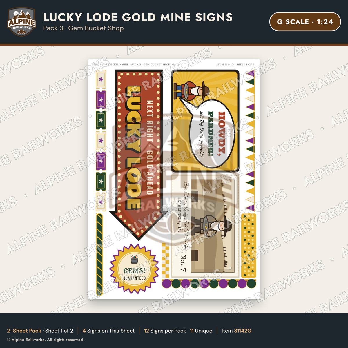 Alpine Railworks 31142G G Scale Roadside Signs - Gold Panning Mine