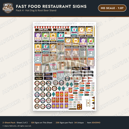 Alpine Railworks 30431HO HO Scale Fast Food Restaurant Signs - Hot Dog