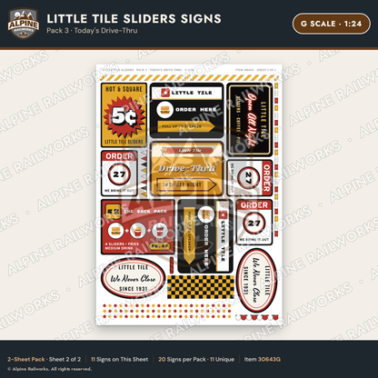 Alpine Railworks 30643G G Scale Fast Food Signs - Slider Burgers