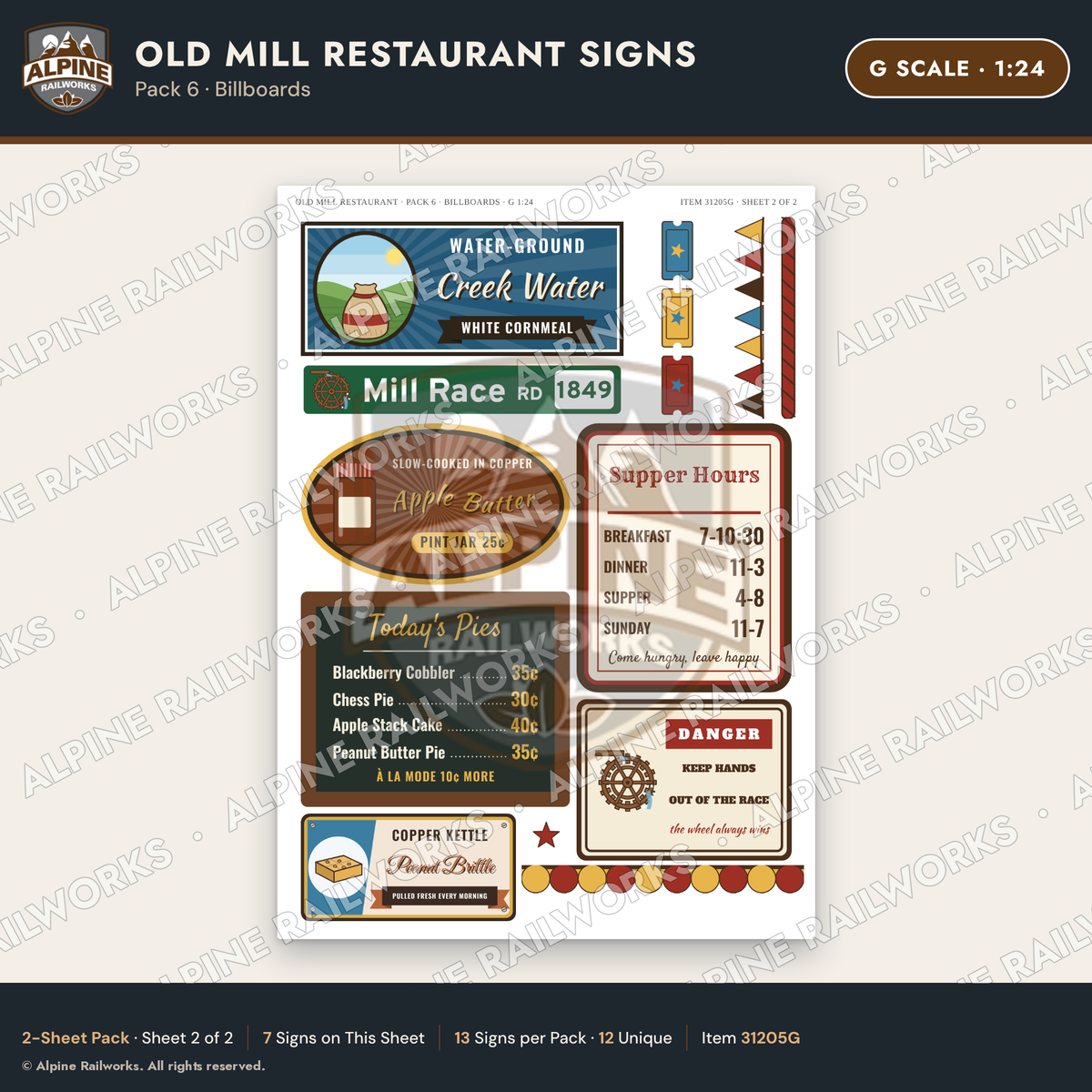 Alpine Railworks 31205G G Scale Old Mill Signs - Billboards