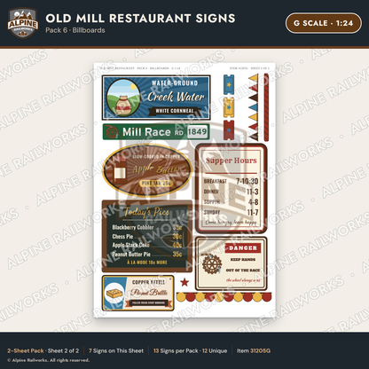 Alpine Railworks 31205G G Scale Old Mill Signs - Billboards
