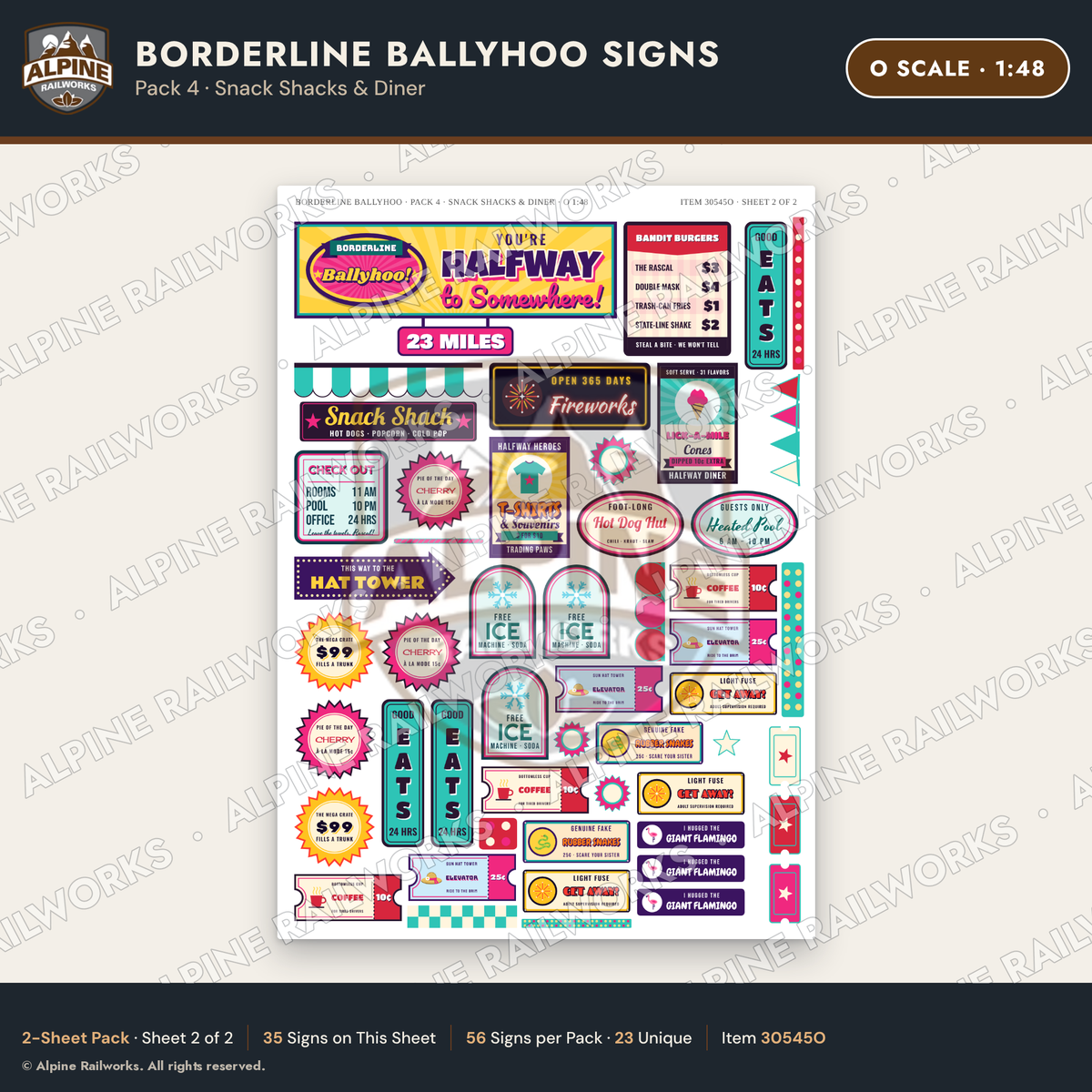 Alpine Railworks 30545O O Scale Roadside Signs - Border Tourist Stop