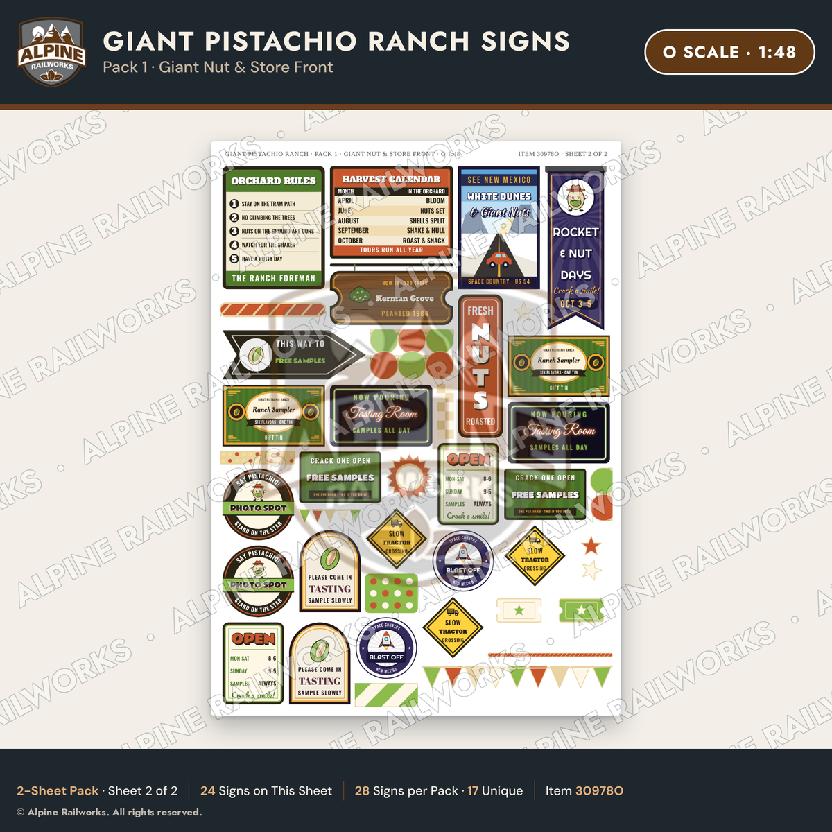 Alpine Railworks 30978O O Scale Roadside Signs - Giant Pistachio
