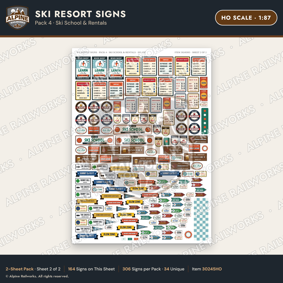 Alpine Railworks 30245HO HO Scale Ski Resort Signs - Ski School