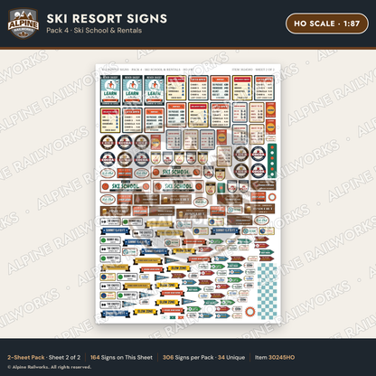Alpine Railworks 30245HO HO Scale Ski Resort Signs - Ski School