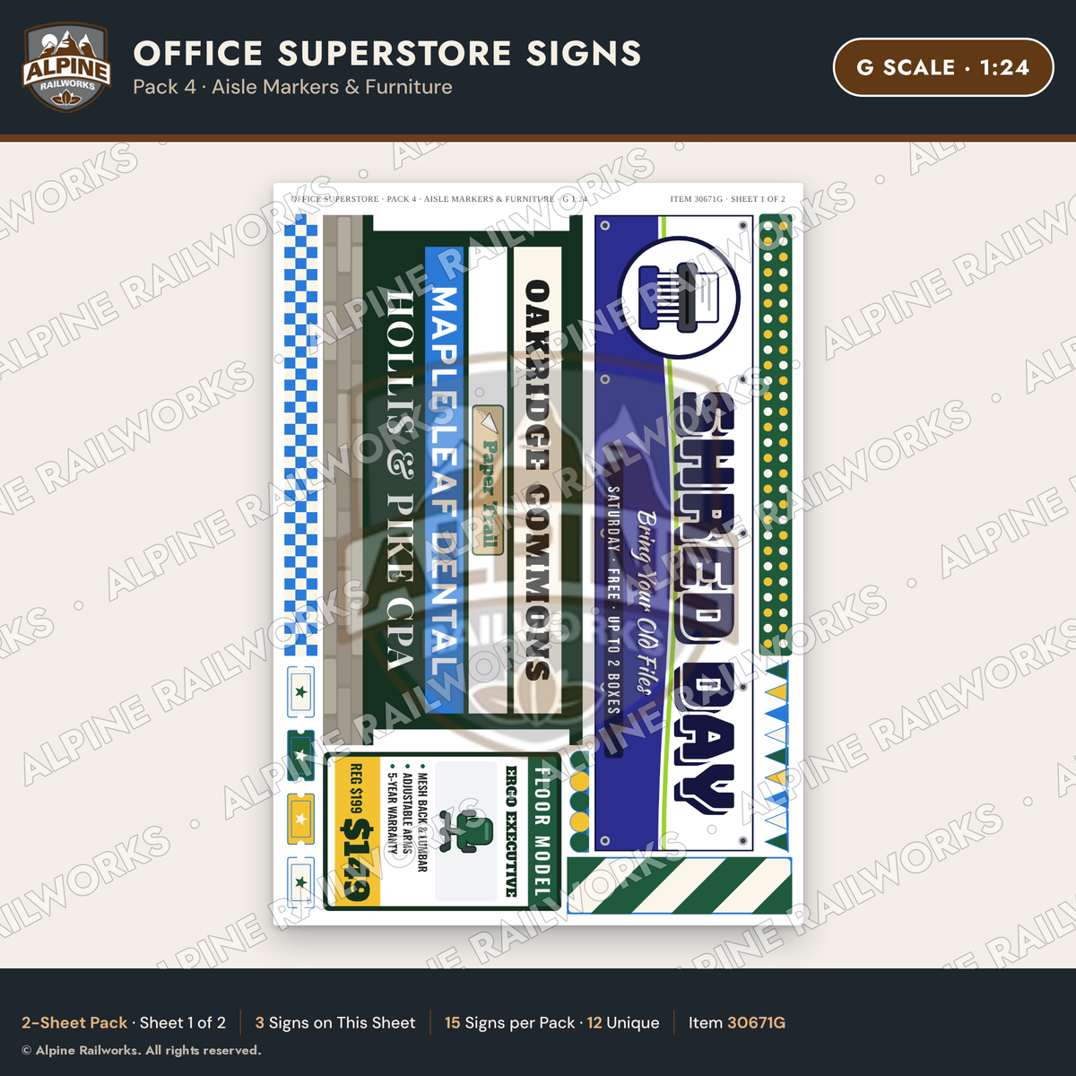 Alpine Railworks 30671G G Scale Office Superstore Signs